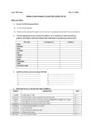 English Worksheet: MODULE 5: ENTERTAINMENT Lesson two: EATING OUT 