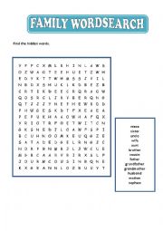 English Worksheet: FAMILY WORD SEARCH