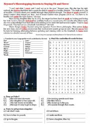 English Worksheet: Beyoncs Showstopping Secrets to Staying Fit and Fierce