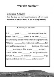 English Worksheet: Listening Activity: Went, Was, Ate, 