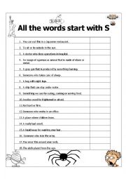 English Worksheet: All the Words Start with S