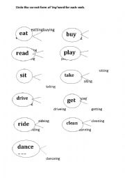 English Worksheet:  +ing verbs
