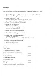 English Worksheet: In a restaurant