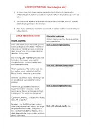 English Worksheet: How to start a story - 4 writing techniques