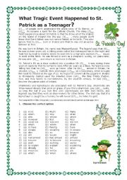 English Worksheet: What Tragic Event Happened to St. Patrick as a Teenager