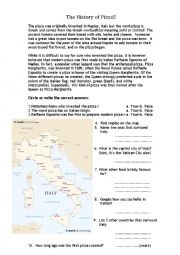 English Worksheet: The history of pizza