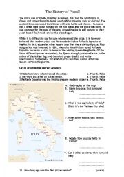 English Worksheet: The history of pizza