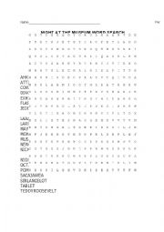 English Worksheet: Night at the Museum Word Search