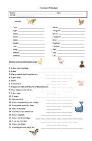 English Worksheet: Animals 