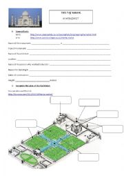 English Worksheet: Taj Mahal - a webquest