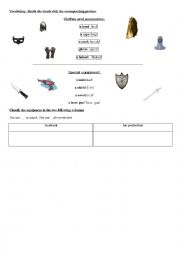 English Worksheet: heroes equipment