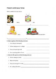 English Worksheet: Present Continuous Tense - use +negative + question  
