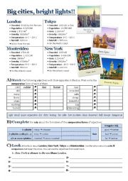 English Worksheet: Comparing Big Cities 1st part
