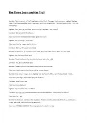 English Worksheet: Three the Bears and the Troll: Class play for 4 characters + narrator