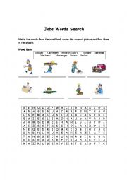 English Worksheet: Jobs word search 
