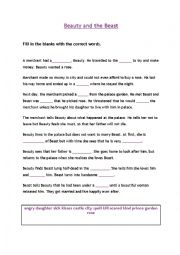 English Worksheet: Beauty and the beast Cloze test