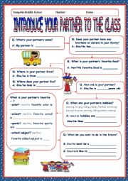 English Worksheet: Introducing your Partner