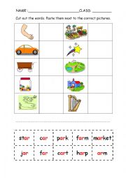 English Worksheet: PHONICS AR CUT AND PASTE WORKSHEET