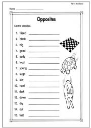 English Worksheet: Opposites