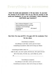 English Worksheet: Everything is Awesome Song