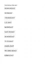 English Worksheet: Find the days of the week 