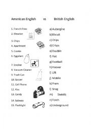 English Worksheet: American English vs British English Vocab Matching Worksheet 