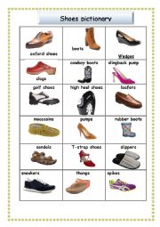 Types of shoes worksheets