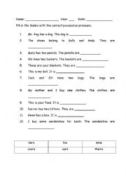 Possessive Pronouns worksheet