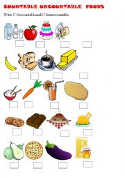 English Worksheet: Countable and Uncountable Foods