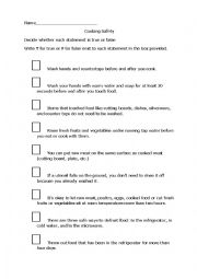 English Worksheet: Cooking safety quiz