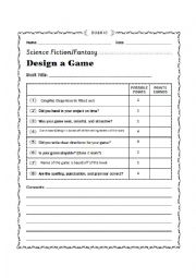 English Worksheet: Rubric for Game Board Book Report