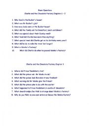 English Worksheet: Charlie and the Chocolate Factory Comprehension Questions