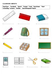 English Worksheet: classroom objects