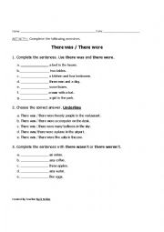 English Worksheet: There was / There were