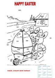 English Worksheet: Easter Bunny: read, count and colour