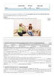 English Worksheet: TEST- TEENS AND PARENTS AND FRIENDS 