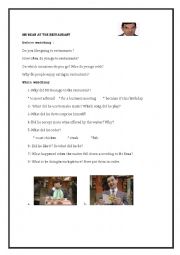 English Worksheet: Mr Bean At The Restaurant 