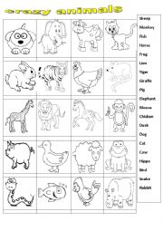 English Worksheet:  Crazy animals 