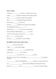 English Worksheet: Been/Gone and  Meet/Know
