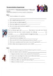 English Worksheet: Social function of superheroes