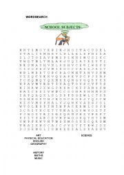 English Worksheet: Subjects Wordsearch