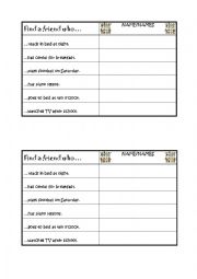 English Worksheet: Find a friend who... (speaking activity/game)