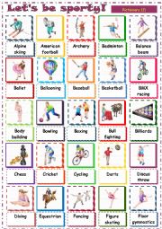 English Worksheet: Lets be sporty!