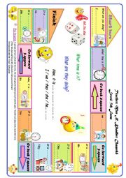 English Worksheet: Daily routines and expressing time; Game board