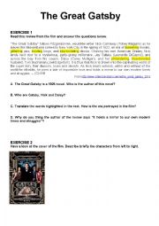 The Great Gatsby. Worksheet 