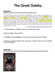 English Worksheet: The Great Gatsby. Worksheet 