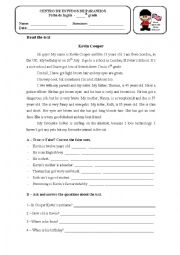 English Worksheet: Written Test - Kevin Cooper