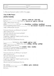 English Worksheet: I Say a Little Prayer Activity