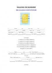 English Worksheet: Walking on Sunshine