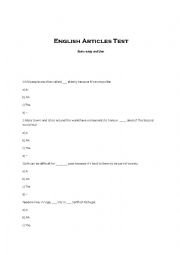 English Worksheet: English Articles Test
